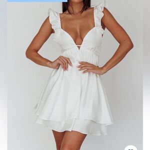 Selfie Leslie White Ruffle-Strap Mini Dress